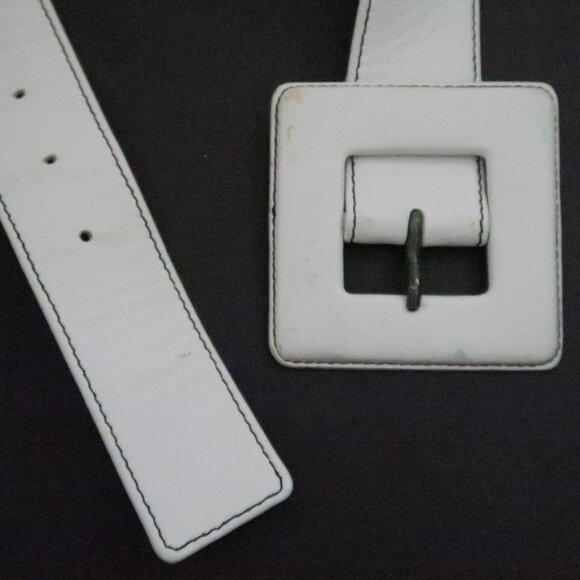 vtg SAINT LAURENT Rive Gauche white leather belt XS S - Picture 5 of 9